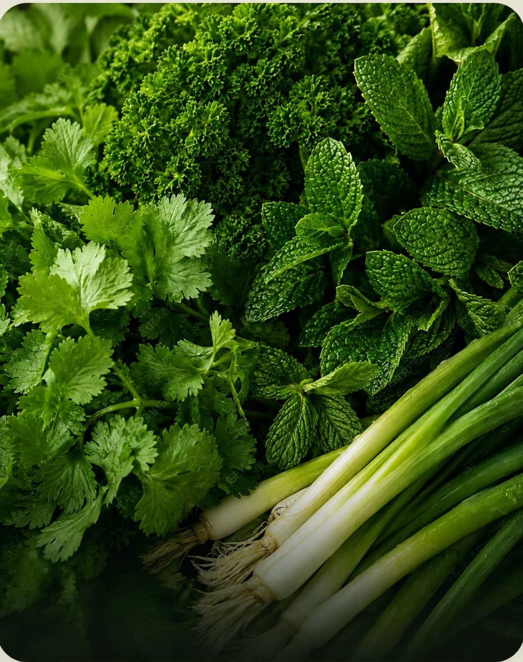 Fresh coriander, parsley, mint and spring onion